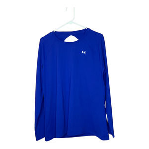 Under Armour Fitted Heat Gear Blue Open Back Long Sleeve Shirt Size XL